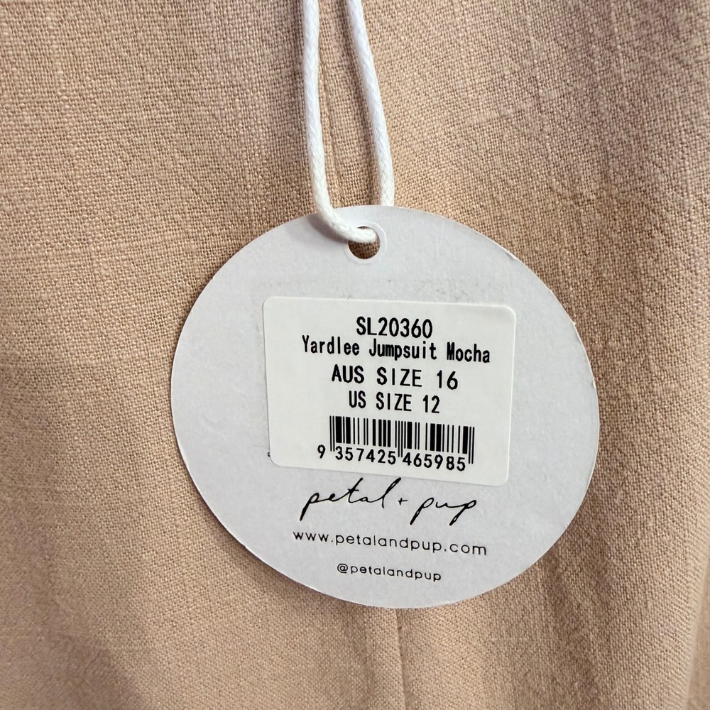 Petal + Pup Tan Linen Blend Wide Leg Sleeveless Open Back Jumpsuit NWT Size 12 - Picture 9 of 9